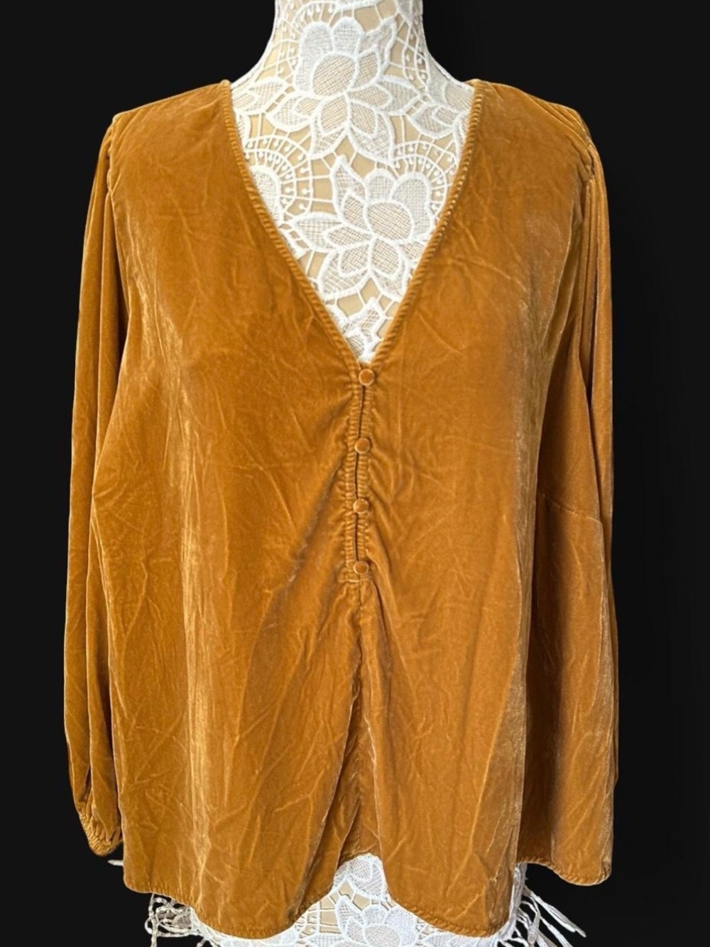 Old Navy Velvet Button-Front V-Neck Blouse - Mustard
